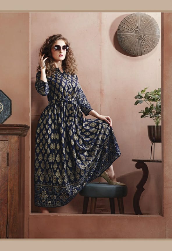 Kanasu Elegance 2 Heavy Rayon Gold Printed Designer Stylish Kurti Collection